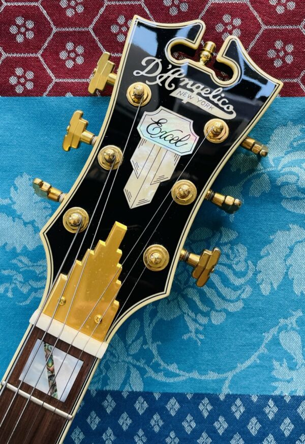 Guitare hollow body D’Angelico Excel EX DCTP vintage sunburst n°W801666 (Korea), étui D’Angelico, sangle Shiver avec Straplocks – Image 4