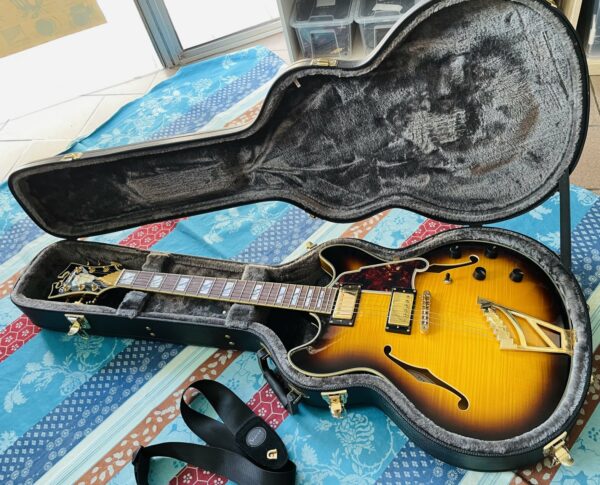 Guitare hollow body D’Angelico Excel EX DCTP vintage sunburst n°W801666 (Korea), étui D’Angelico, sangle Shiver avec Straplocks – Image 15