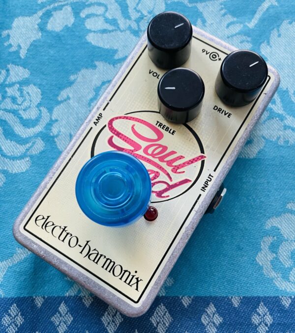 Pédale Electro-Harmonix Soul Food n°202210215715, boite d’origine, capuchon footswitch bleu