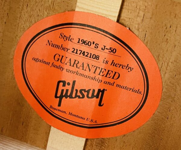 Guitare électro-acoustique Gibson 1960’s J-50 n°2174208 (2022, USA) modèle OCRS5060ANN, étui accessoires et certificat Gibson, micro ajouté K&K Pure Mini (luthier Thomas 30.06.25) – Image 6