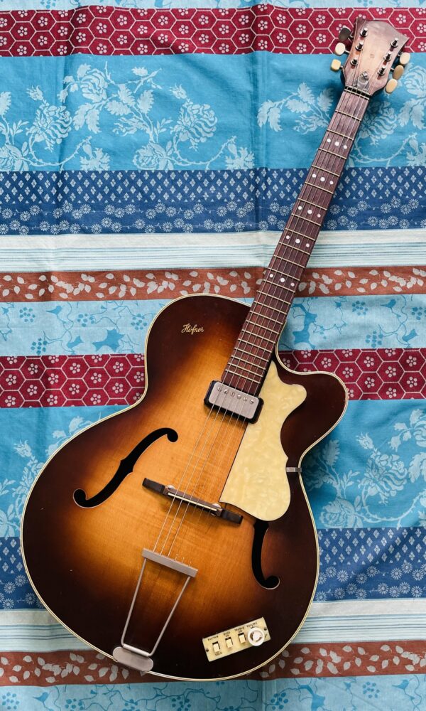 Guitare électrique vintage hollow body Hofner Jazz 450 SE sunburst (années 1950, Germany), révision luthier Amal (17.06.25)