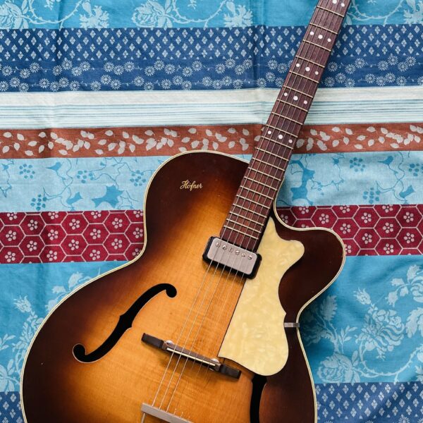 Guitare électrique vintage hollow body Hofner Jazz 450 SE sunburst (années 1950, Germany), révision luthier Amal (17.06.25)