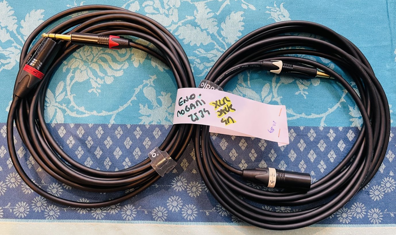 Paire de Câbles haut de gamme Eno Mogani 2534, XLR Mâle / jack gold stéréo neutrik, Japan (lot n°2)