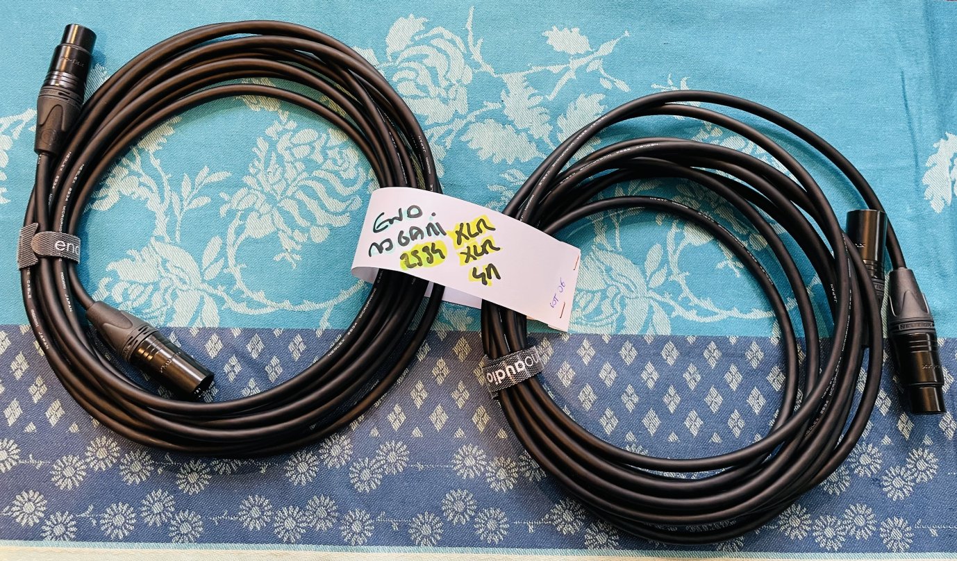 Paire de Câble haut de gamme Eno Mogani 2534, XLR Mâle Femelle neutrik (lot n°6)