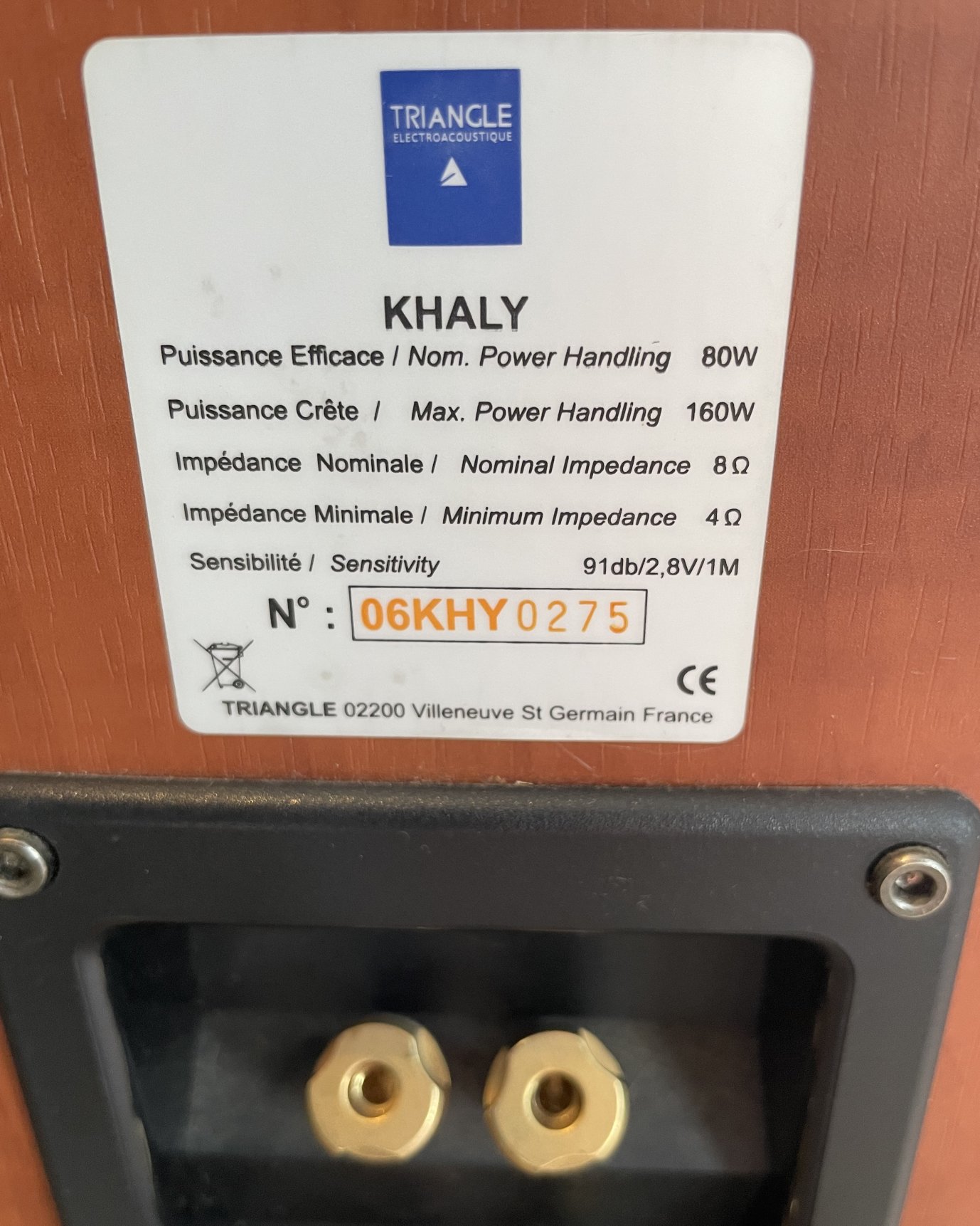 Pack paire d’enceintes Triangle Khaly n°06KHY-0275/0183 avec câbles hifi (France) + ampli NAD C352 n°H63C35230630, alim – Image 8