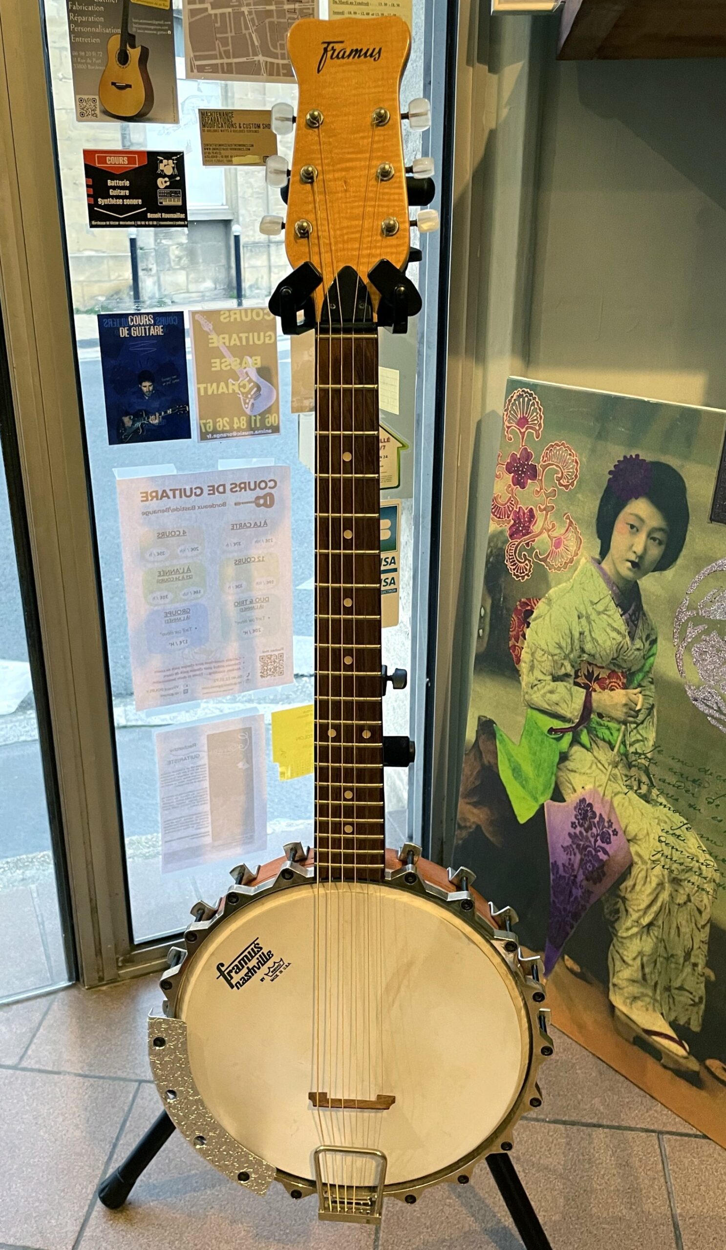 Banjo 6 cordes Framus Nashville openback (Germany, 1976), étui d’origine, accessoires métal