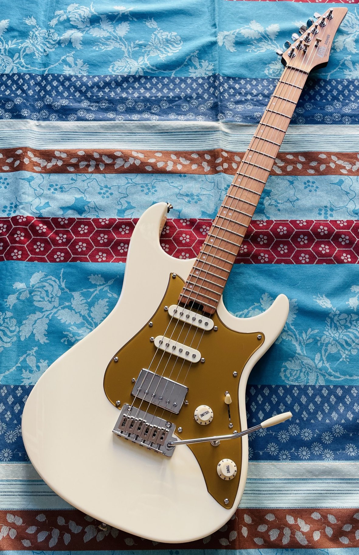 Guitare électrique stratocaster Donner DST-550 n°DCA6581250800177, ajout bloc cordes, réglée luthier Thébé 17.02.26, housse