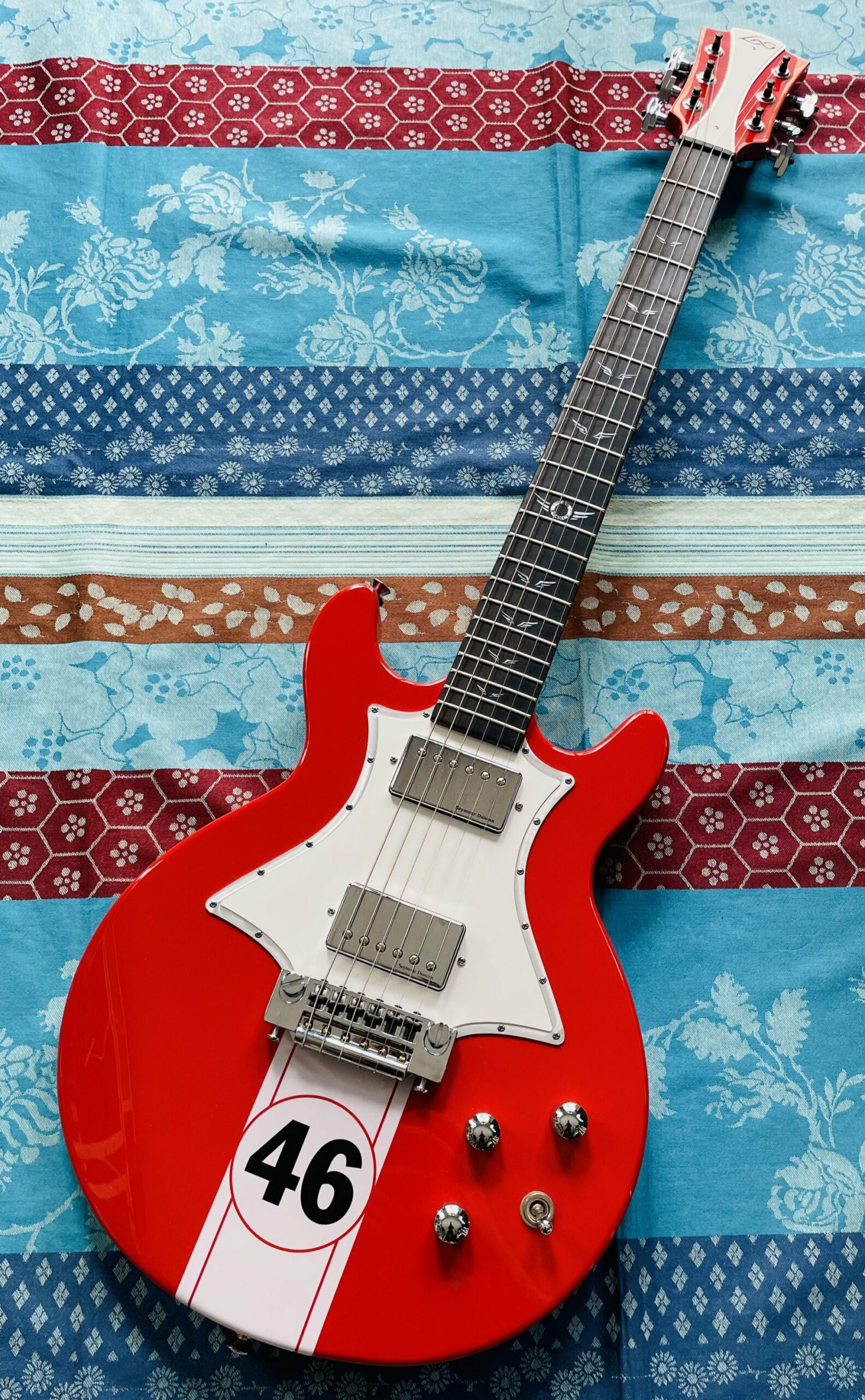 Rare guitare électrique du luthier Michel Lâg RR1500 Roxane Racing Red n°137031 (France), belle housse Lâg