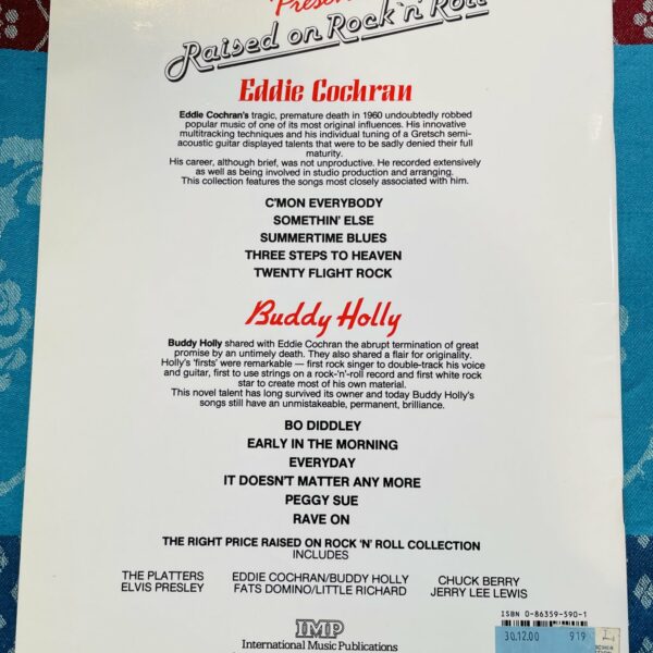 Alternative view of Livre Raised on Rock & Roll, Eddie Cochran / Buddy Holly, Edition IMP