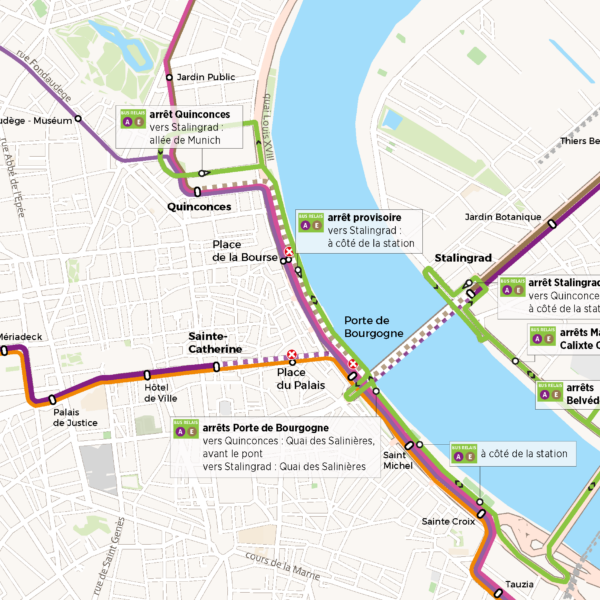 Plan des bus relais A et E pour la coupure du tram au pont de pierre!