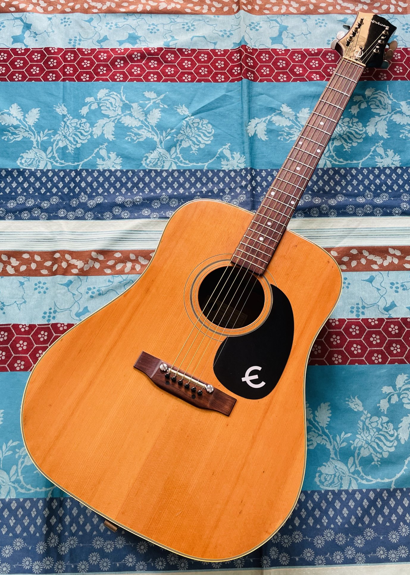 Rare guitare acoustique dreadnought Epiphone FT145 Texan n°141265 (1976/1979, Japan), révision luthier Manteau (facture 22.07.26)