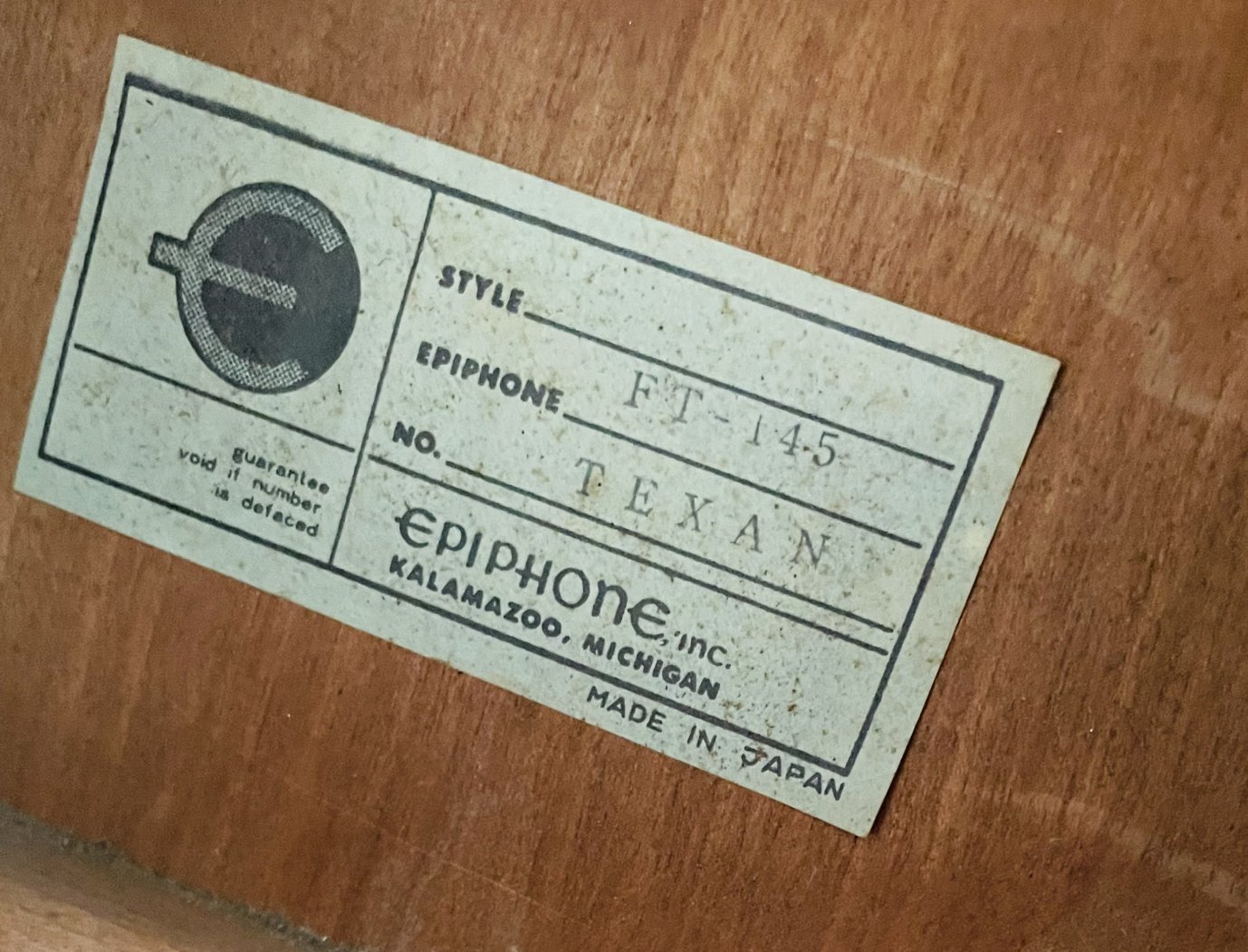 Rare guitare acoustique dreadnought Epiphone FT145 Texan n°141265 (1976/1979, Japan), révision luthier Manteau (facture 22.07.26) – Image 3