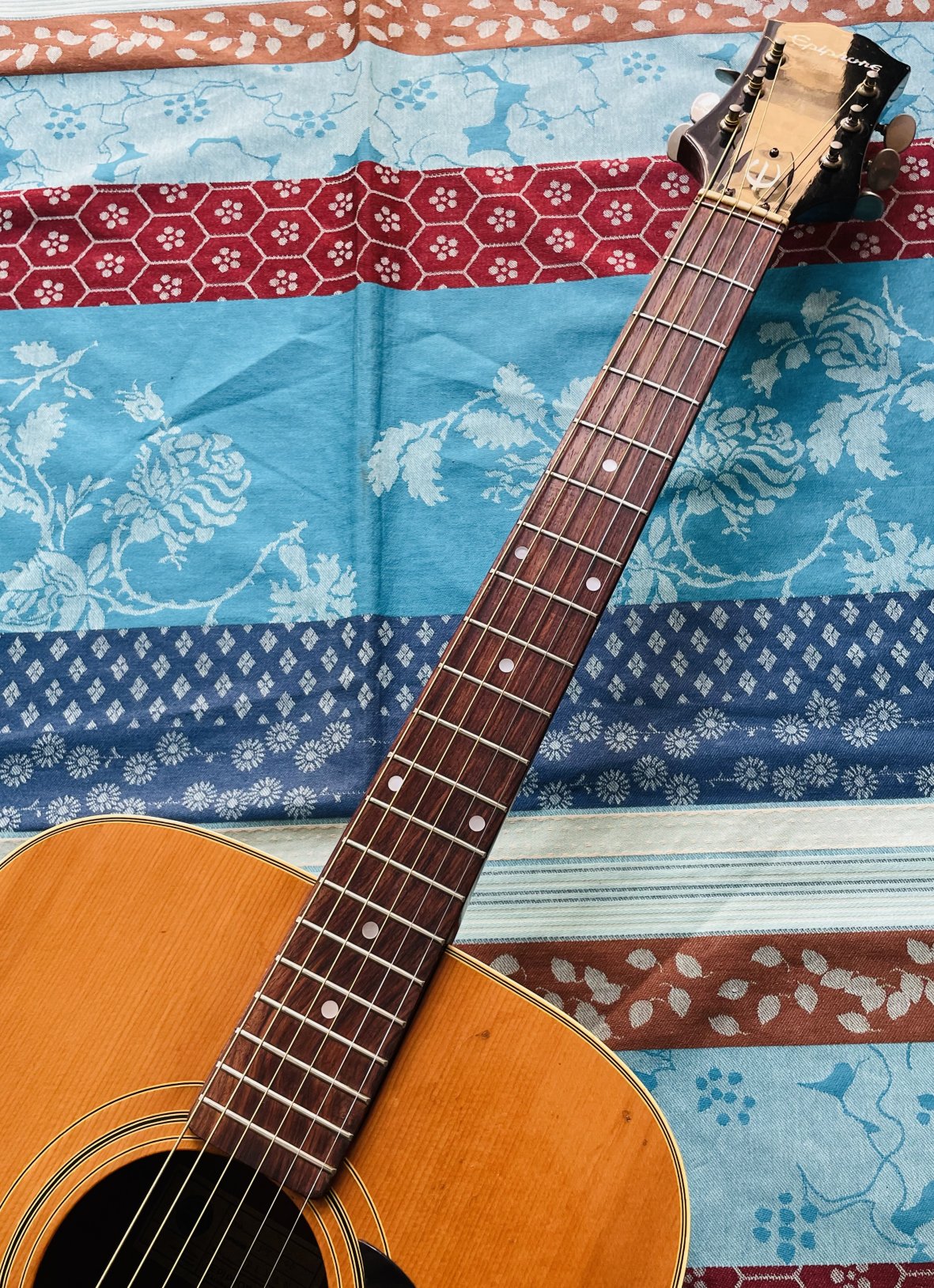 Rare guitare acoustique dreadnought Epiphone FT145 Texan n°141265 (1976/1979, Japan), révision luthier Manteau (facture 22.07.26) – Image 4