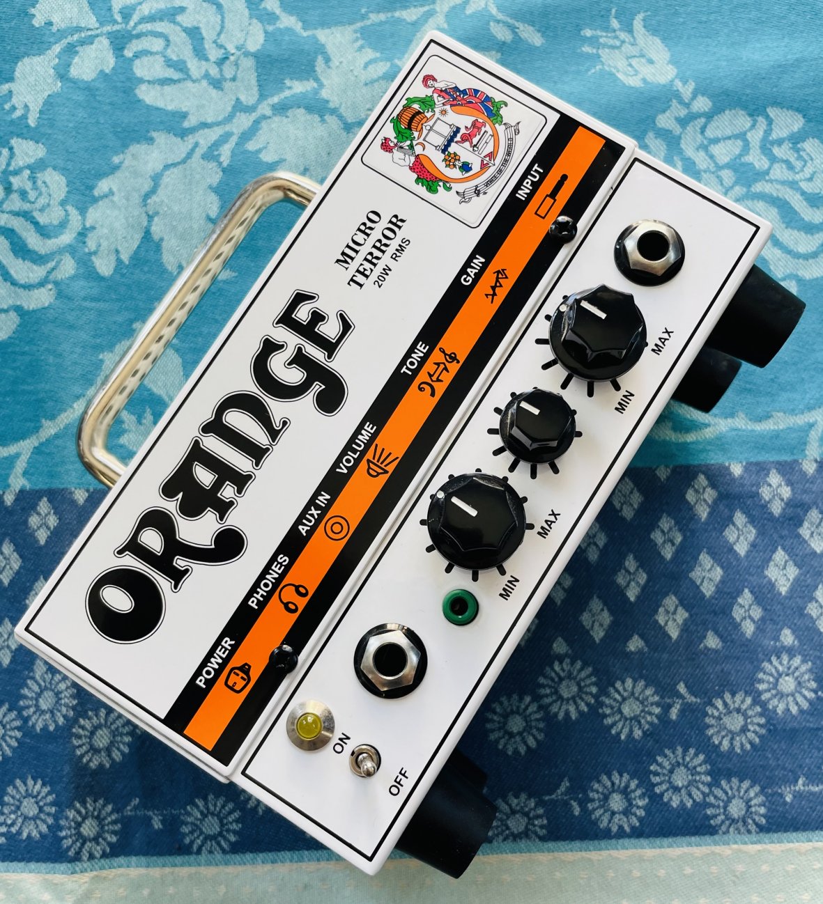 Mini tête d’ampli lampe Orange Micro Terror n°421530215, alim, câble HP blanc
